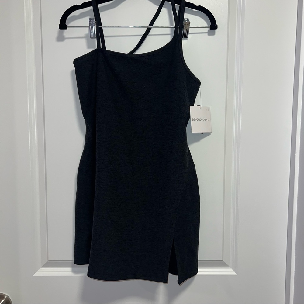 Beyond Yoga Spacedye Fearless Mini Dress Heathered Black Size M NWT- Bodysuit